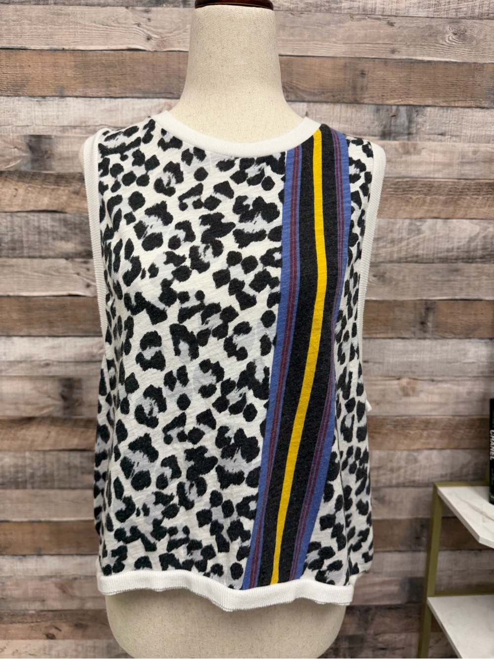 Free People Leopard Print Sleeveless Tank Top With Contrast Trim